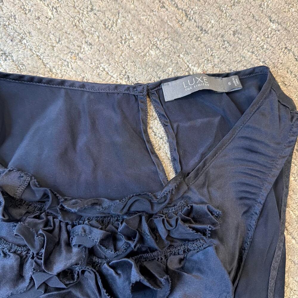 Cute vintage y2k silk navy ruffle silk tank - Picture 5 of 6